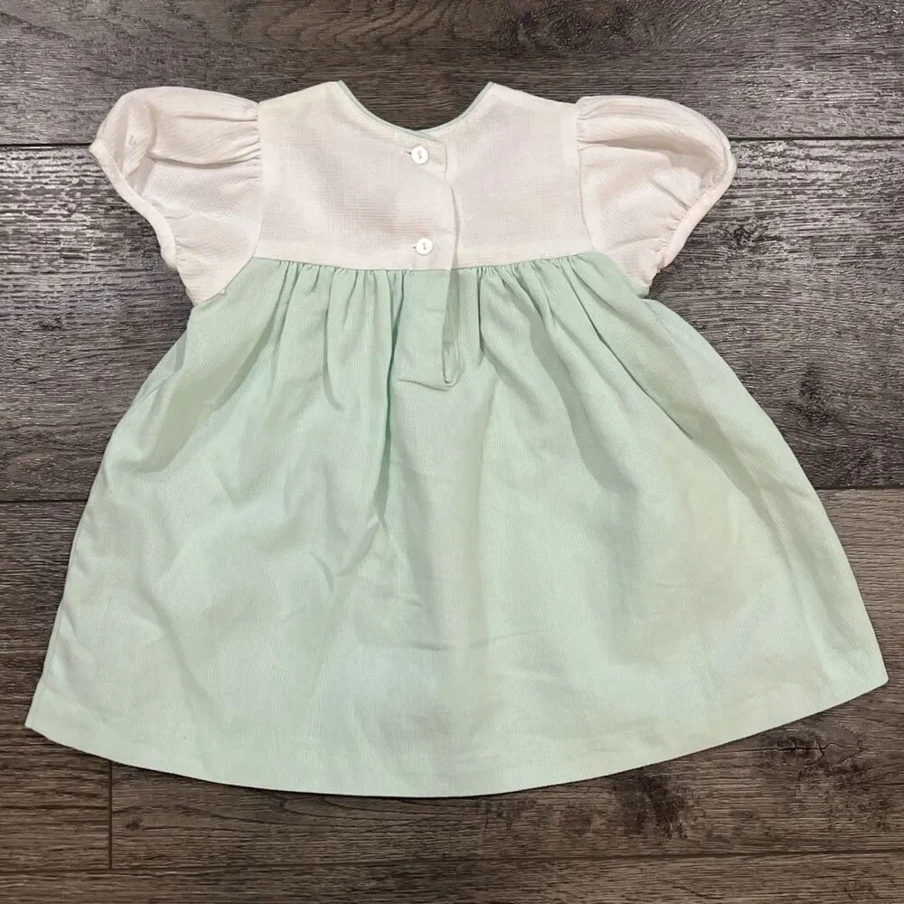 Vintage 90s Rare Editions Sea Foam Green Dress Lace Flowers - Girls 24 Months